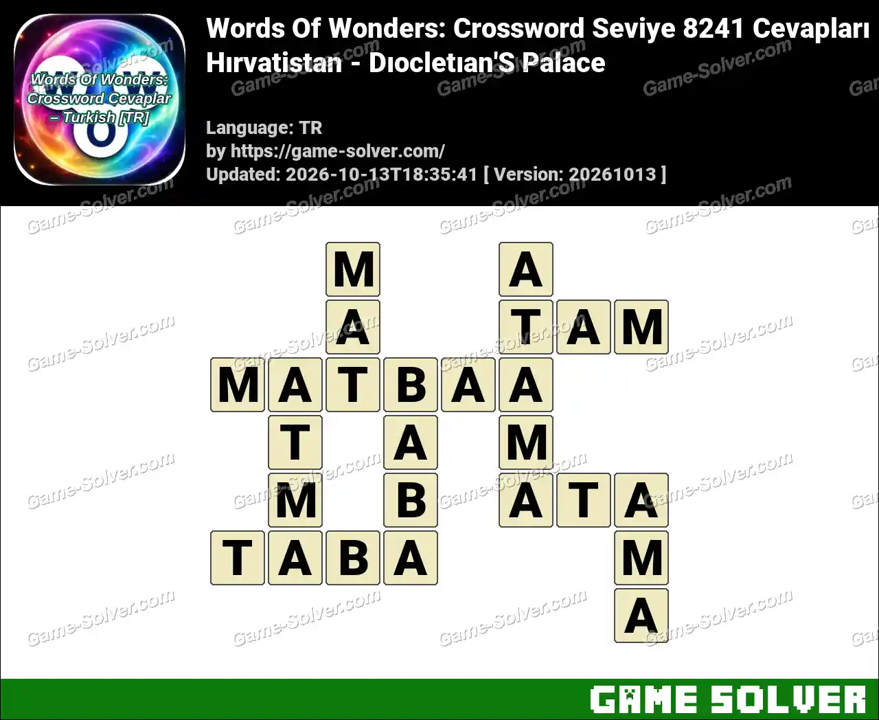 Words Of Wonders: Crossword Seviye 8241 Cevapları – Hırvatistan – Dıocletıan’S Palace